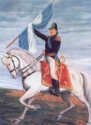 Gemälde von Manuel Belgrano mit der Flagge Argentiniens von Rafael del Villar (1910)
